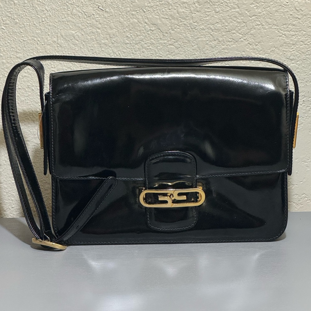 Vintage Gucci Black Patent Leather Crossbody Bag w/ Dust Bag
